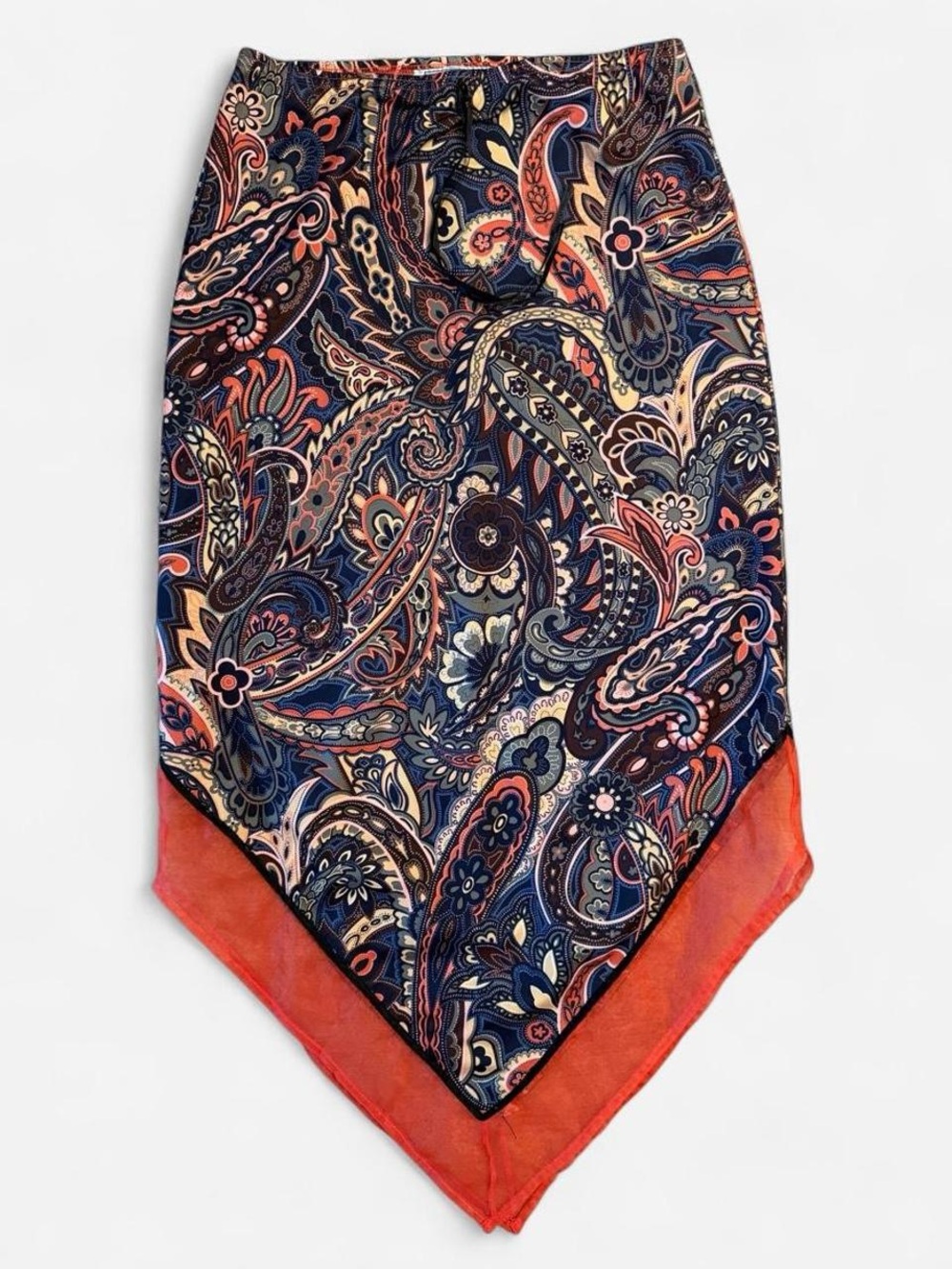 Paisley Midi Skirt in Navy and Coral